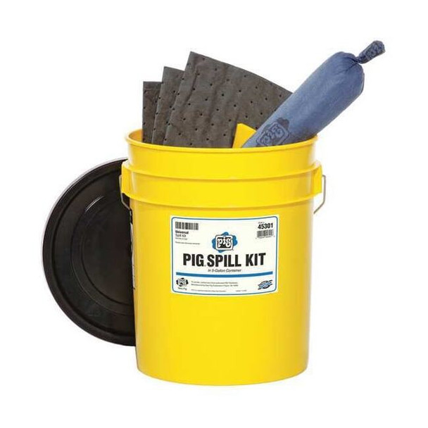 Spill Kit, 4 gal Volume Absorbed per Kit, 5 gal Capacity, Bucket, Yellow, 19