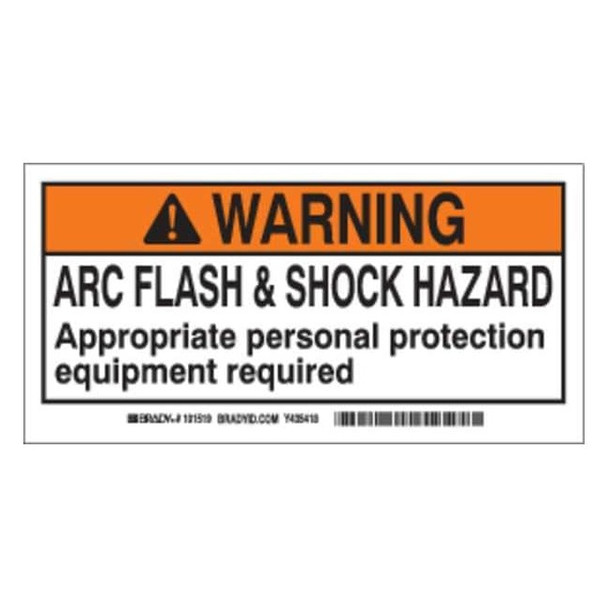 Brady Arc Flash Protection Label,2 In. H,PK10, 101519 101519