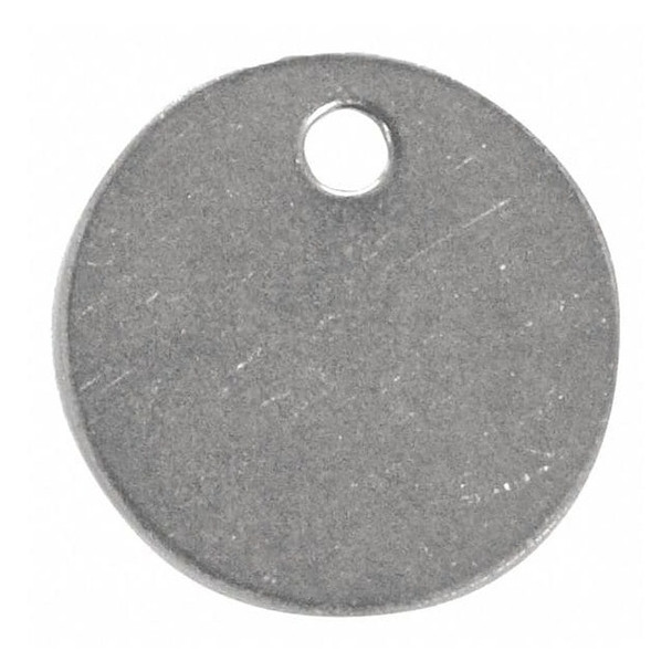 Blank Tag, Stainless Steel, 1 1/2 in H x 1 1/2 in W, Silver, Round, 100 PK