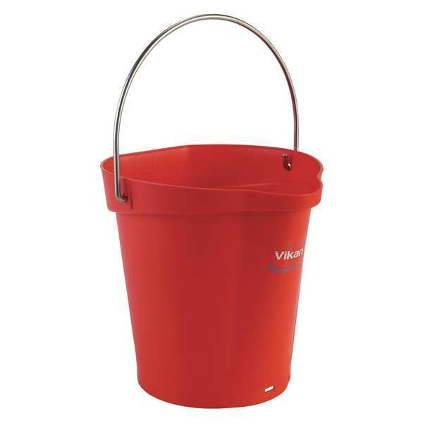 1 1/2 gal Round Bucket, 9 19/32 in Dia, Red, Polypropylene/Stainless Steel