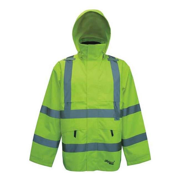 Hi-Viz Safety Jacket, Polyester, Polyurethane, Class 3 Type R, Green, 2XL