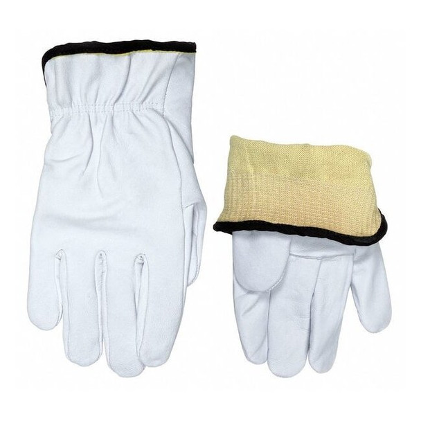 Leather Drivers Gloves, Shirred Slip-On Cuff, Straight Thumb, White, 2XL, 1 PR