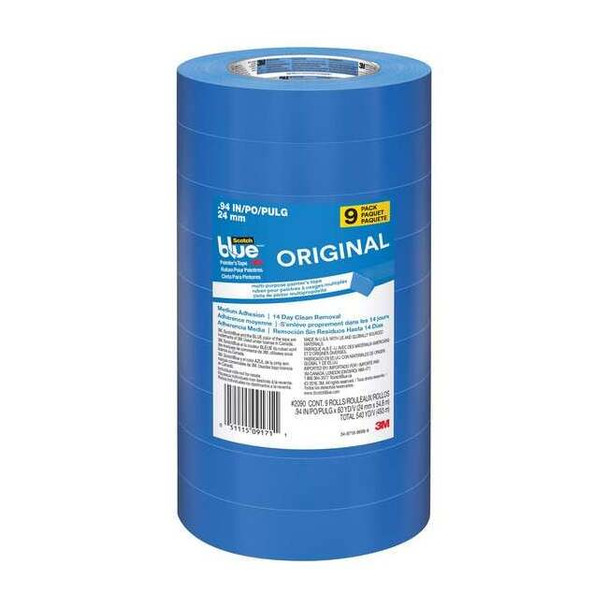 Painter's Tape, 24 mm W x 55 m L, 5.4 mil Thick, Blue, Acrylic Adhesive, 9 PK