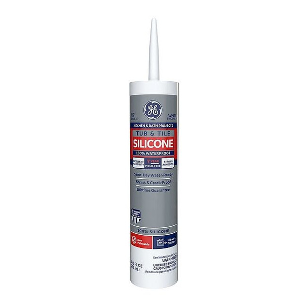 Ge Silicone Sealant, 10 oz, Cartridge, White, Silicone Base, Tub & Tile 2749484