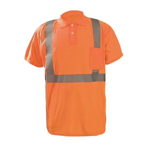 Unisex Short Sleeve Hi-Vis Polo Shirt, Polyester, Button, Orange, 3XL