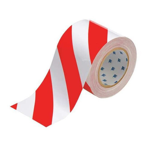 Floor Marking Tape, Polyester, No Legend, Red, White, 4 in W., 8 mil Thickness