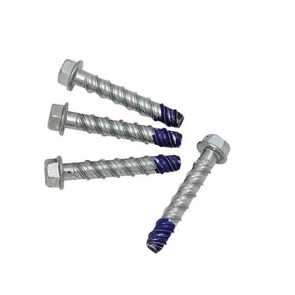Concrete Screw, 3/8" Dia., Flat, 2 1/2 in L, Steel Silver Ruspert, 4 PK