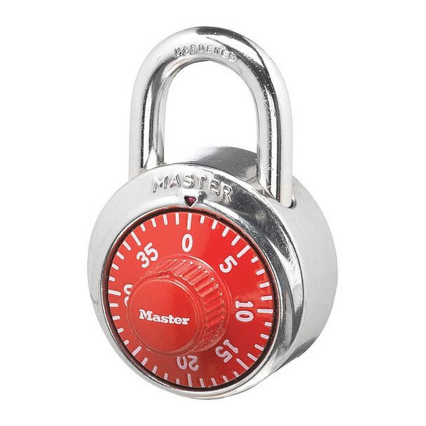 Master Lock Combination Padlock, Center, Red/Silver 1504D