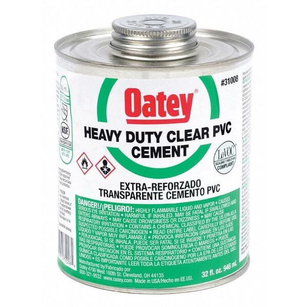Oatey PVC Cement,Clear,Heavy Bodied,32 oz. 31008