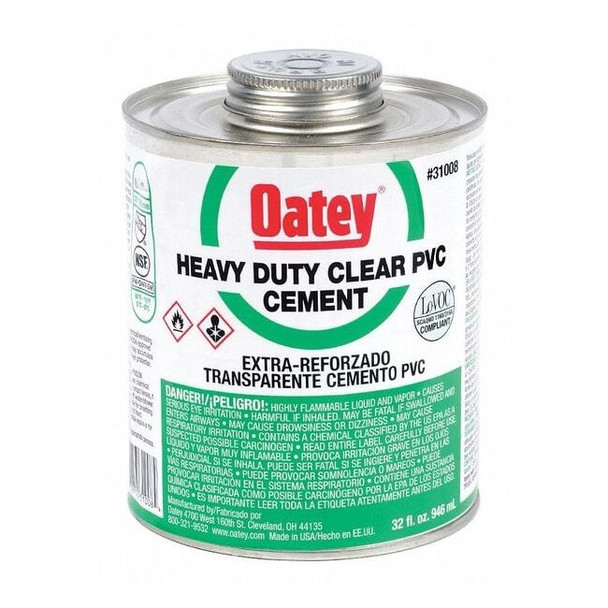 Oatey PVC Cement,Clear,Heavy Bodied,32 oz. 31008