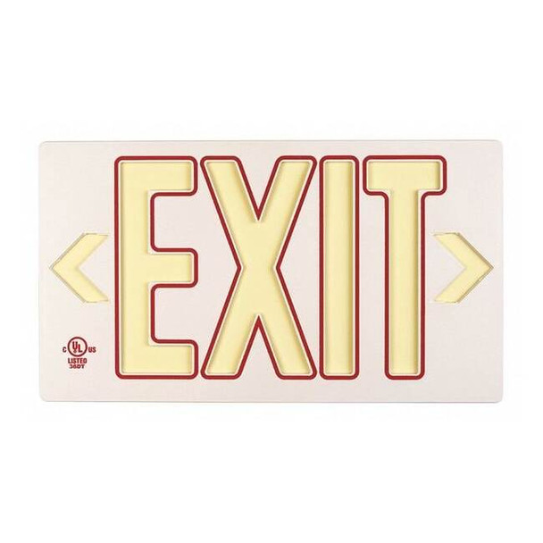 Exit Sign, Plastic, 15-3/8" W, 8-3/4" H, Exit (Double Arrows), White