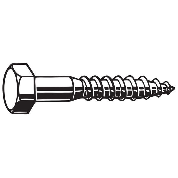 Lag Screw, 1/2 in, 4-1/2 in, Steel, Zinc Plated Hex External Hex Drive, 25 PK