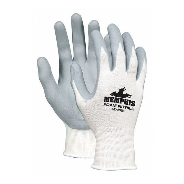 Coated Gloves, Foam Nitrile, Foam, Palm, 3 Abrasion Level, White, M (8) 12 PK