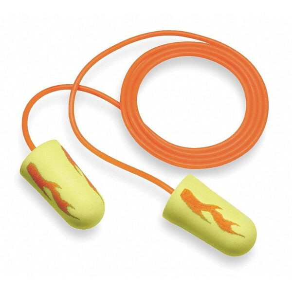 Disposable Corded Ear Plugs, Bullet Shape, 33 dB, Orange/Yellow, 200 Pairs