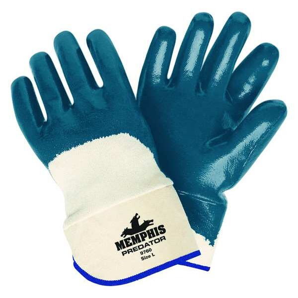 Chemical Resistant Gloves, Nitrile, 11 in L, 18.0 mil, Blue/White, L, 12 PK
