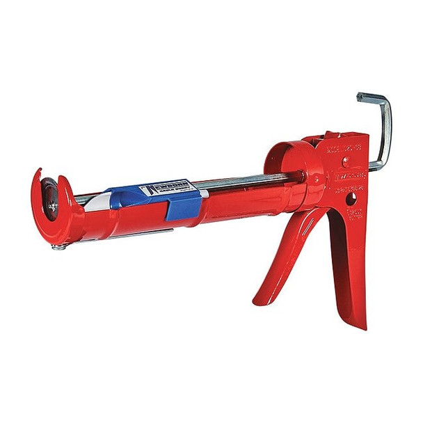 Dripless Caulk Gun, 10 oz Container Size, Steel, 10:01, Half Barrel Frame, Red