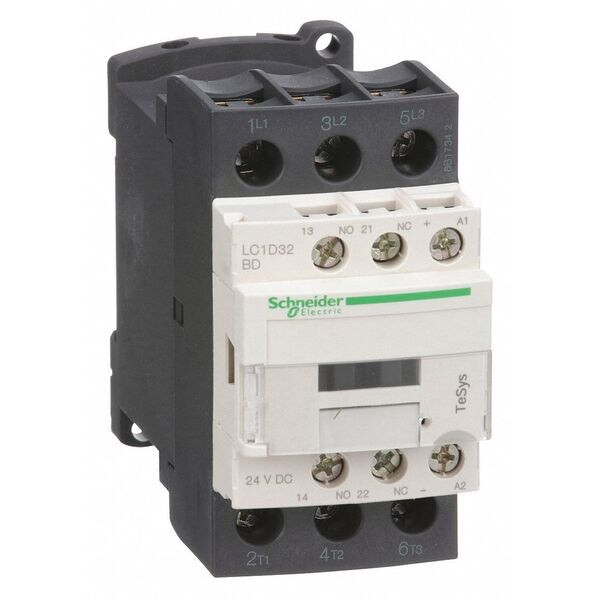 IEC Magnetic Contactor, 1NC/1NO, 24V DC, 3 P, Non-Reversing, Screw Clamp