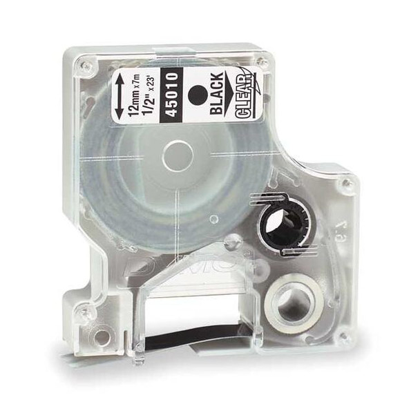 Dymo Adhesive Label Tape Cartridge 1/2" x 23 ft., Black/Clear 45010