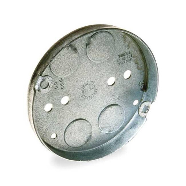 Electrical Box, 6 cu in, Ceiling Box Type, 2 Gangs, Galvanized Zinc, Round Shape