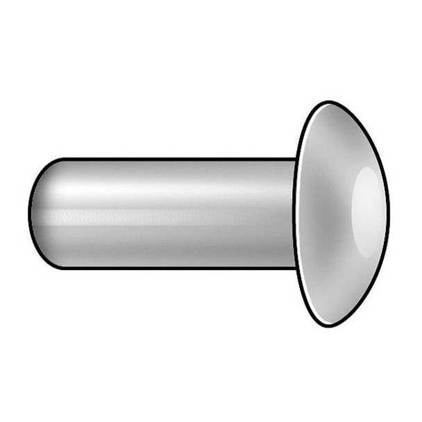 Semi-Tubular Rivet, Oval Head, 1/8 in Dia., 5/32 in L, Aluminum Body, 100 PK