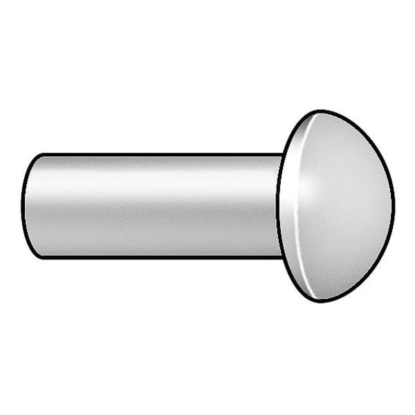 Solid Rivet, Round Head, 0.25 in Dia., 0.5 in L, Steel Body, 80 PK