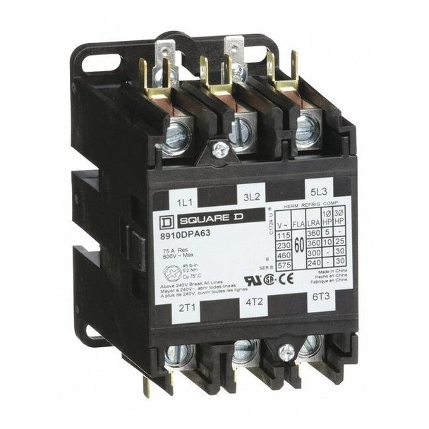 Definite Purpose Magnetic Contactor, 208V-240V AC, 3 P, Non-Reversing, 3 Phase