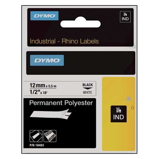 Dymo Label Tape Cartridge, Black/White, Labels/Roll: Continuous 18483