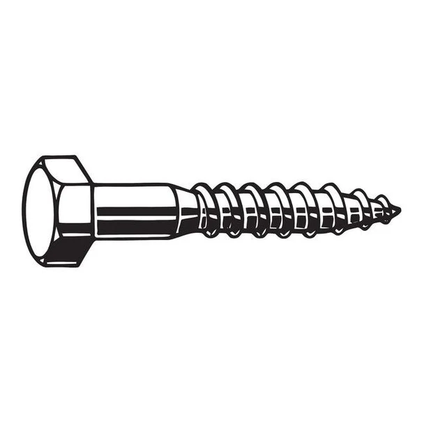 Lag Screw, 1/4 in, 6 in, Steel, Zinc Plated Hex External Hex Drive, 100 PK