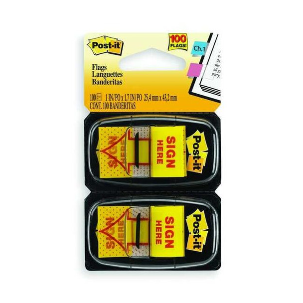 Post-It Sticky Flags,Sign Here,1x1-3/4 In,YW,PK2 680-SH2