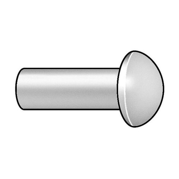Solid Rivet, Round Head, 0.125 in Dia., 0.5 in L, Aluminum Body, 250 PK