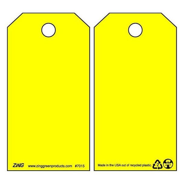 Danger Tag, Blank, Plastic, 5 3/4 in H x 3 in W, Yellow, Rectangle, 10 PK