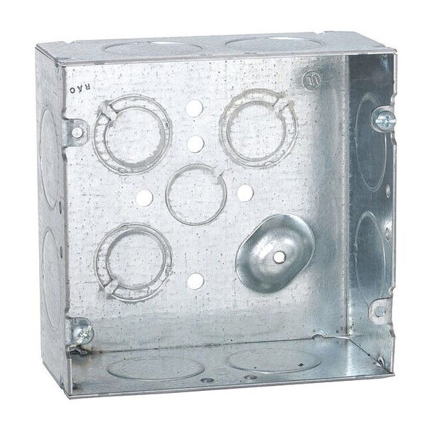 Raco Electrical Box, 42 cu in, Square Box Type, 2 Gangs, Steel, Square Shape 258