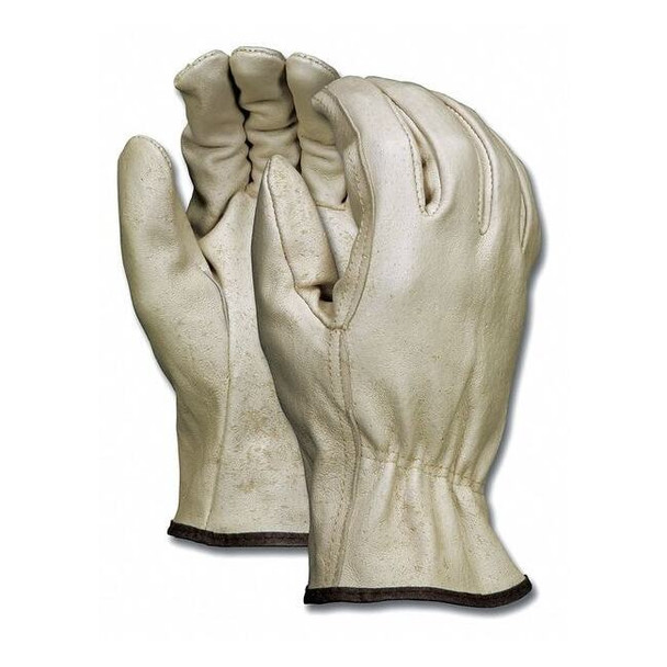 Leather Drivers Gloves, Slip-On, Straight Thumb, Gunn Cut, Beige, L 12 PK