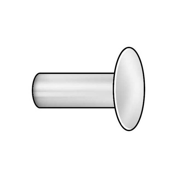 Solid Rivet, Round Head, 0.25 in Dia., 1.5 in L, Steel Body, 40 PK