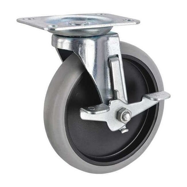 Swivel Plate Caster, Therm Rubber,5 in,145 lb