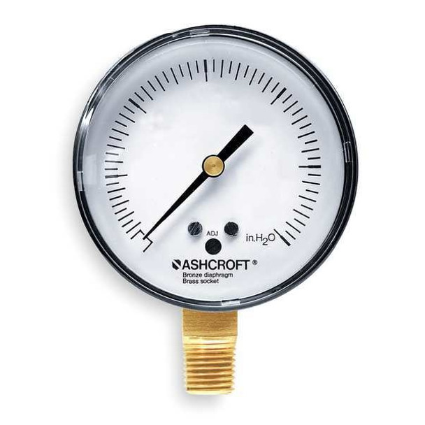Low Pressure Gauge, 0 to 15 psi, 2 1/2 in Dial, 1/4 in NPT, Bottom Location