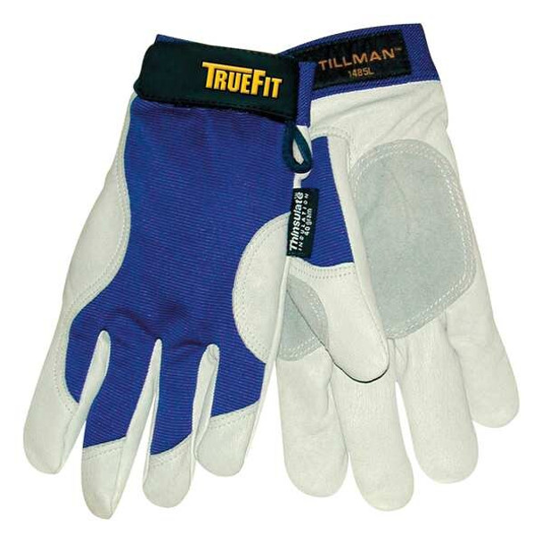 Tillman Leather Gloves, Grain Pigskin Leather Palm, Blue/Pearl Gray 1485L