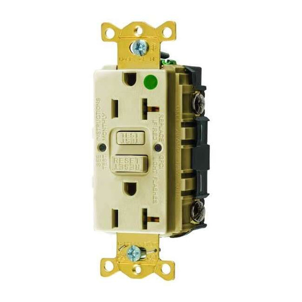 Hubbell Wiring Device-Kellems GFCI Receptacle, 20A, 125VAC, 5-20R, Ivory GFR83I