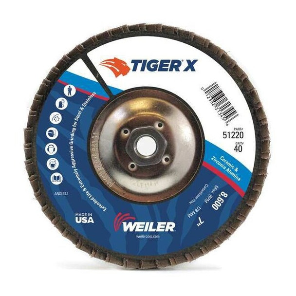 Weiler Flap Disc, 4-1/2inx40Grit, 5/8-11, 13000RPM 98926