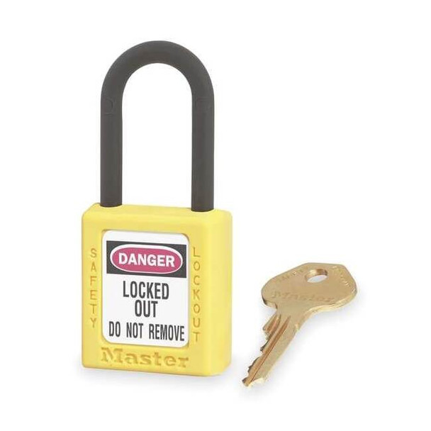 Lockout Padlock, Keyed Different, Thermoplastic, Yellow, 1 1/2 in Shackle Height