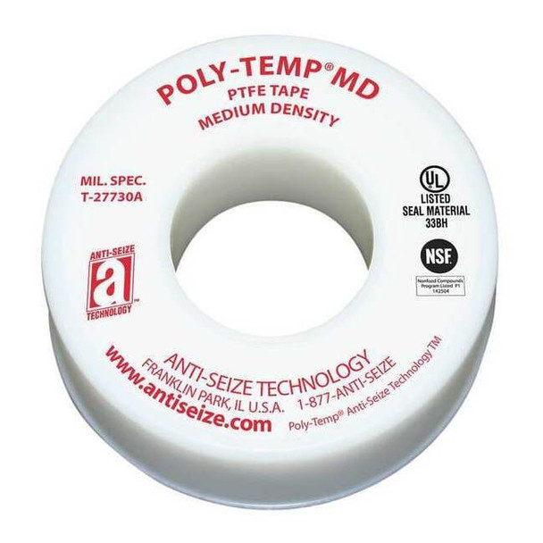 Thread Sealant Tape, Poly-Temp, Medium Density, 1 in W x 43 ft L, White