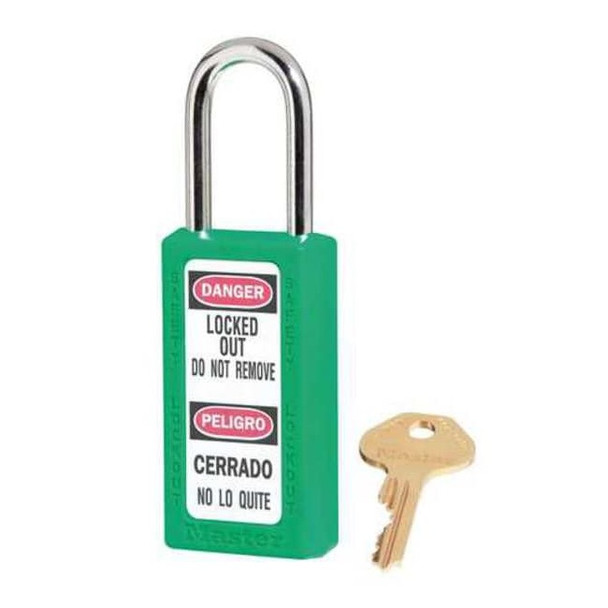 Lockout Padlock, Keyed Different, Thermoplastic, Green, 1 1/2 in Shackle Height