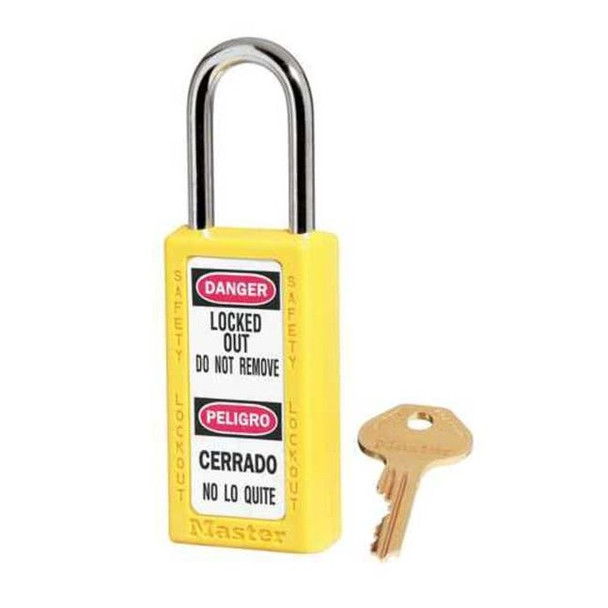Lockout Padlock, Keyed Different, Thermoplastic, Yellow, 1 1/2 in Shackle Height