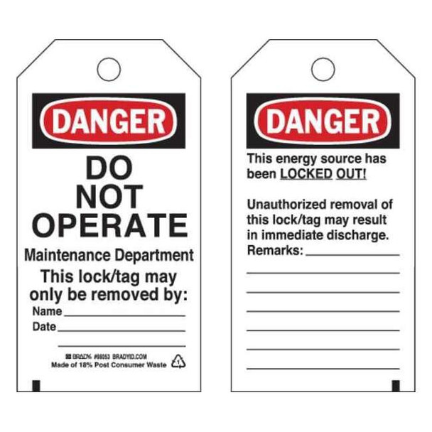 Brady Danger Tag,5-1/2 x 3 In,Hd Polyest,PK25, 65503 65503