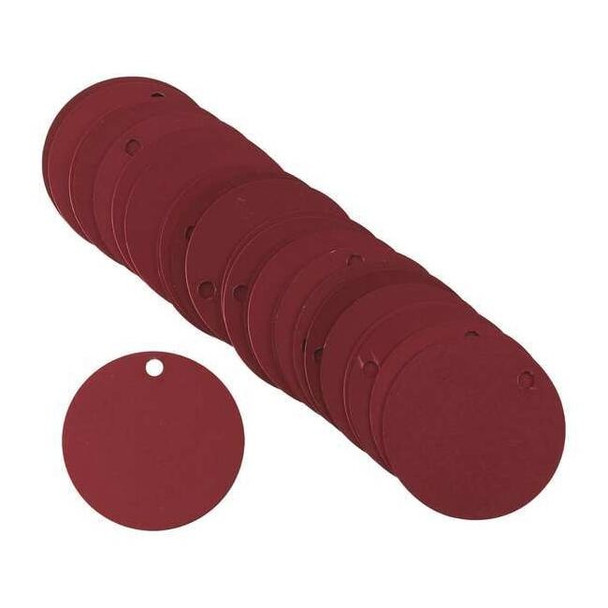 Blank Tag, Aluminum, 1 1/2 in H x 1 1/2 in W, 1 1/2 in Dia., Red, Round, 25 PK