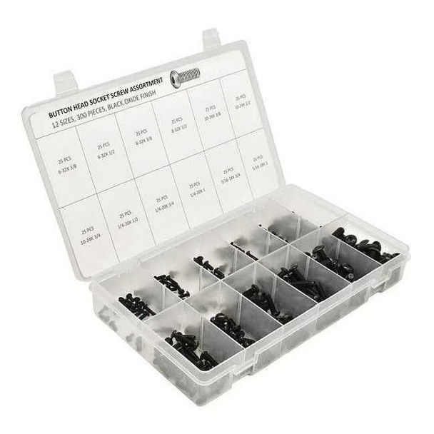#6-32 to 5/16"-18 Cap Screw Assortment, Button, Black Oxide Finish, Alloy Steel