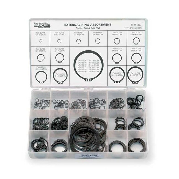 External Retaining Ring Assortment, Steel, Phosphate Finish