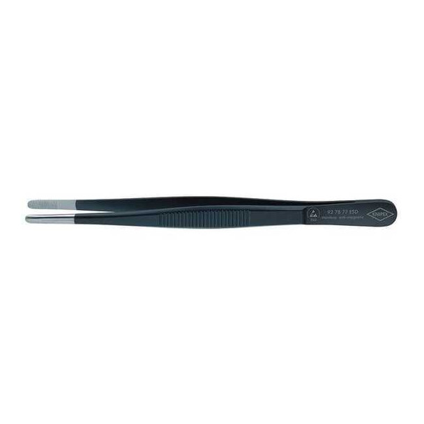 Knipex Tweezers, ESD, Round, Serrated, 5-3/4 In, Blk 92 78 77 ESD