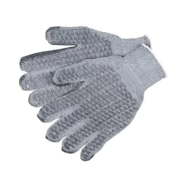 Knit Gloves, Cotton Polyester Blend, Fish Net Palm, Gray, XL, 12 PK