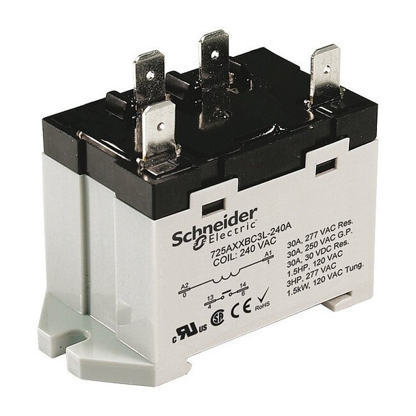 DIN Rail & Top Flange, Enclosed Power Relay, 30 A, 4 Pins, Screw